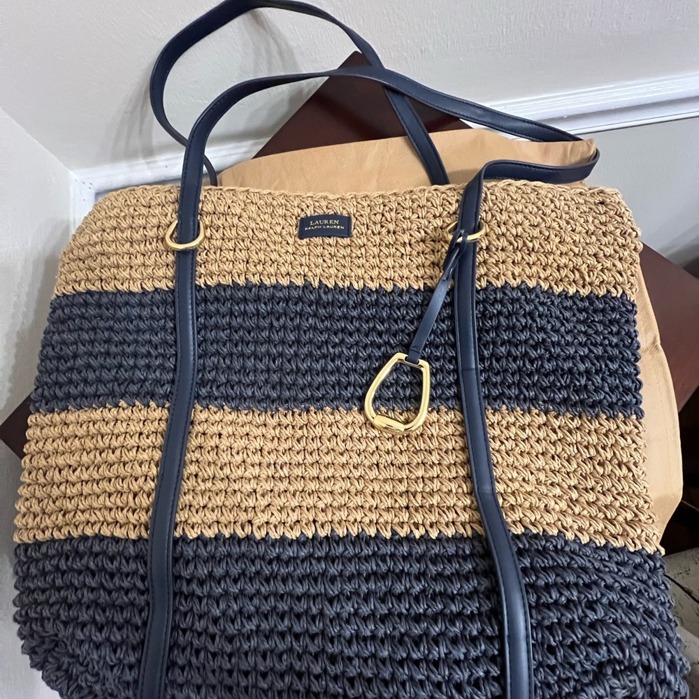 Lauren Ralph Lauren Black and Tan Tote Bag